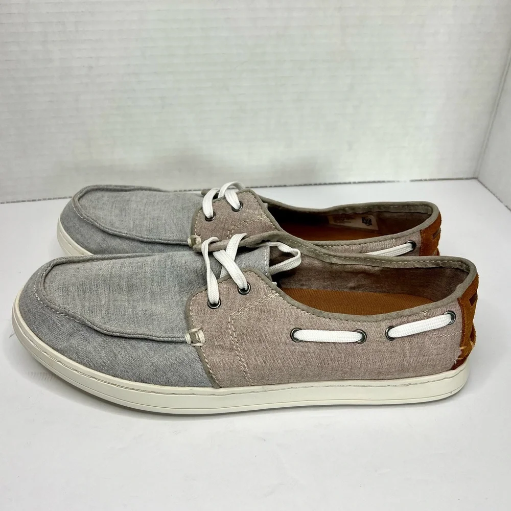 Toms Gray Lace Up Low Top Moc Toe Flat Casual Boat Shoes Size Mens 8 Women's 9.5